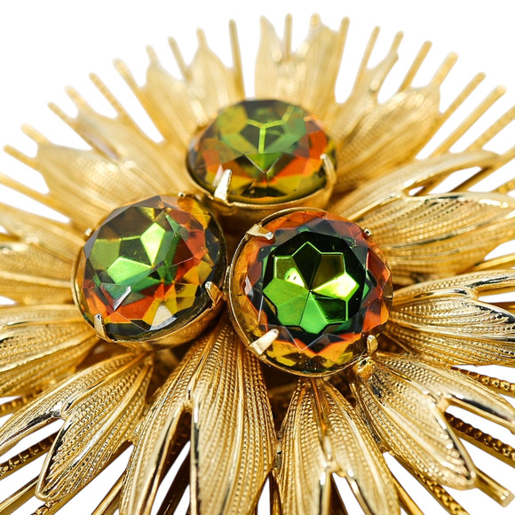 Large Vintage Watermelon Glass Rhinestone Brooch - Starburst Design - Picture 2 of 11